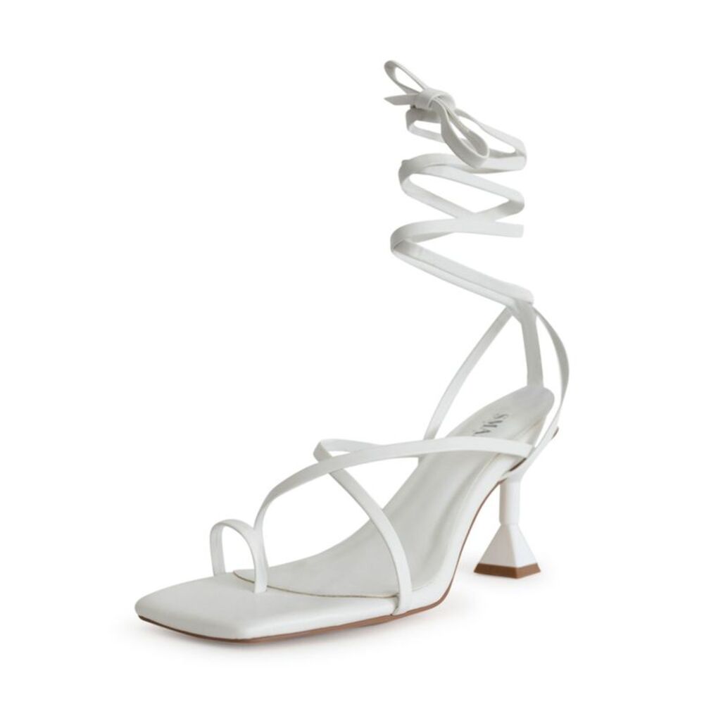 SMASH SHOES Womens White Mona Square Toe Sculpted Heel Heeled Sandal 10